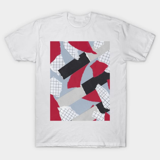 Checkers and Bars - Red, Blue, White - Abstract Mixed Torn Paper Collage T-Shirt by GenAumonier